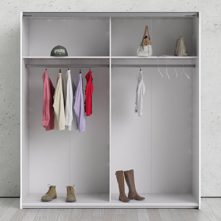 Verona Sliding Wardrobe 180cm in White with Oak Doors with 2 Shelves - TidySpaces