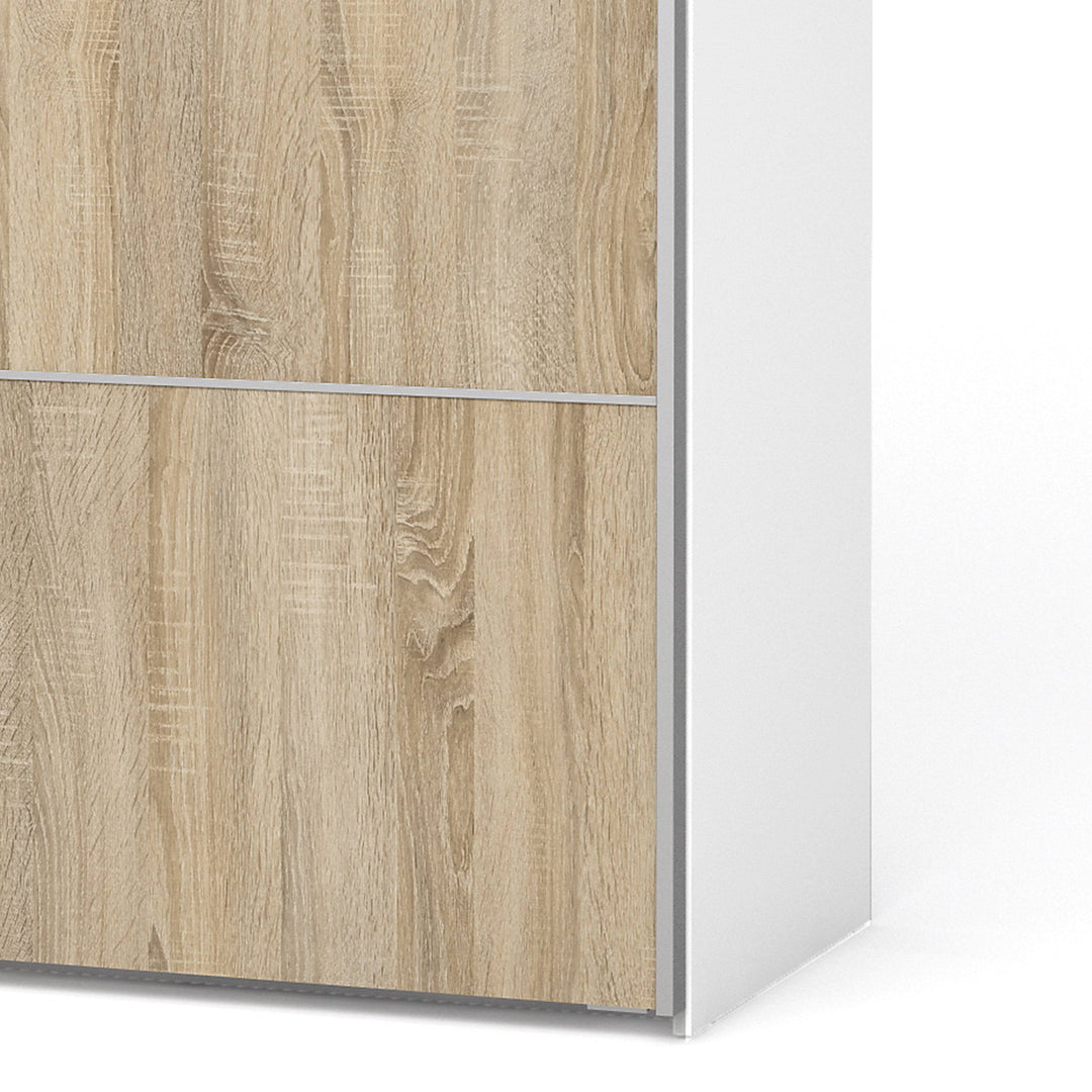 Verona Sliding Wardrobe 180cm in White with Oak Doors with 2 Shelves - TidySpaces