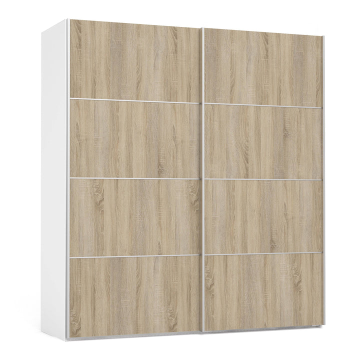 Verona Sliding Wardrobe 180cm in White with Oak Doors with 5 Shelves - TidySpaces