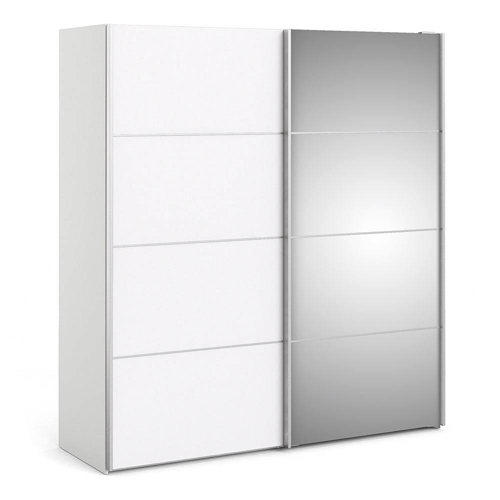 Verona Sliding Wardrobe 180cm in White with White and Mirror Doors with 2 Shelves - TidySpaces