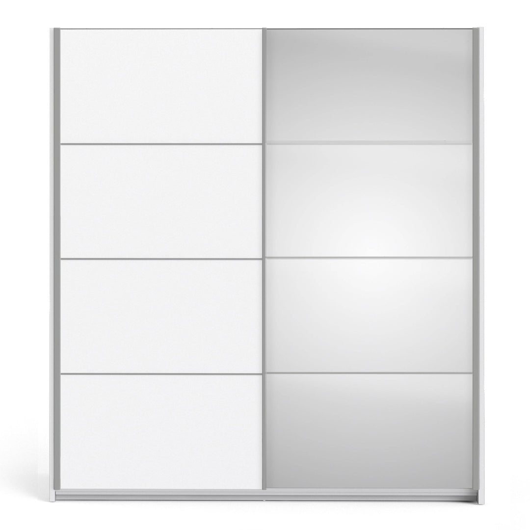 Verona Sliding Wardrobe 180cm in White with White and Mirror Doors with 2 Shelves - TidySpaces