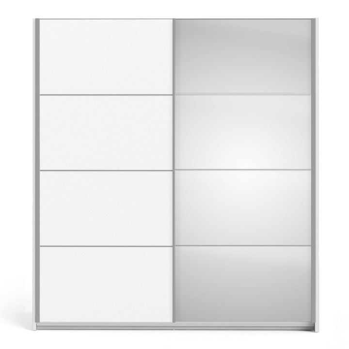 Verona Sliding Wardrobe 180cm in White with White and Mirror Doors with 2 Shelves - TidySpaces