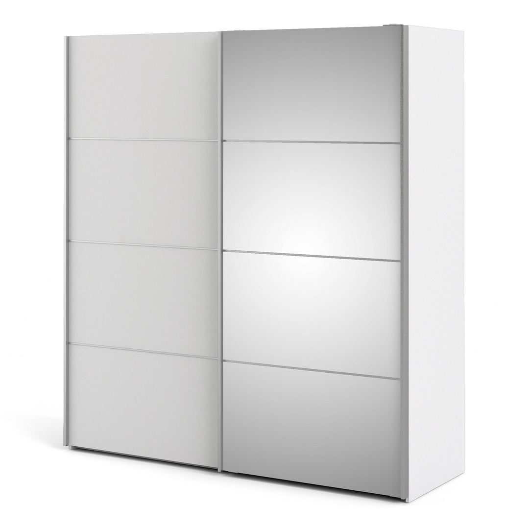 Verona Sliding Wardrobe 180cm in White with White and Mirror Doors with 2 Shelves - TidySpaces