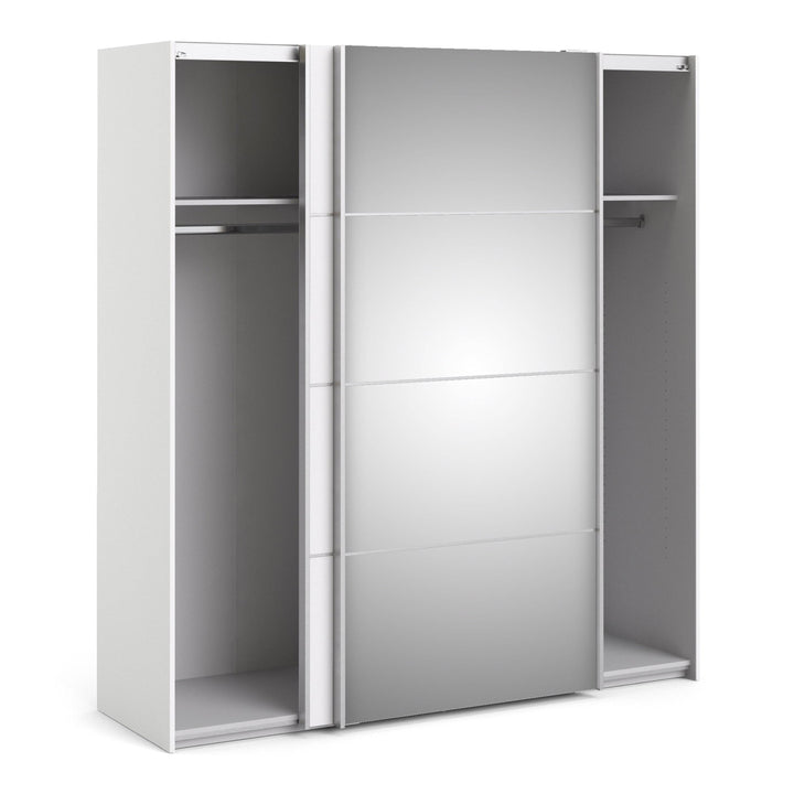 Verona Sliding Wardrobe 180cm in White with White and Mirror Doors with 2 Shelves - TidySpaces