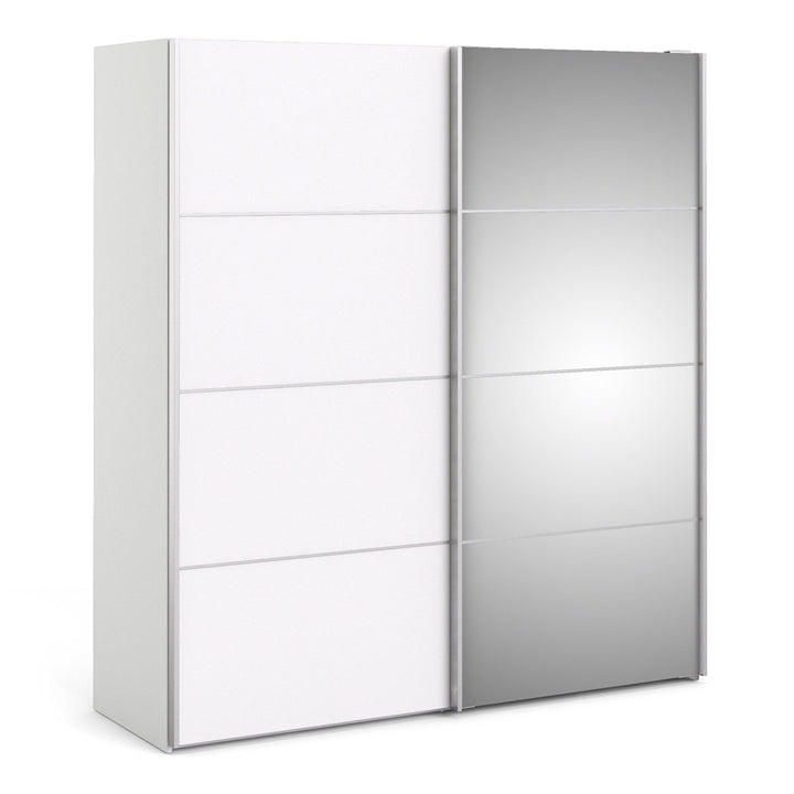 Verona Sliding Wardrobe 180cm in White with White and Mirror Doors with 5 Shelves - TidySpaces