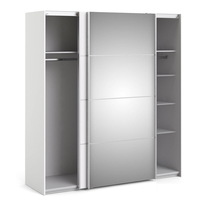 Verona Sliding Wardrobe 180cm in White with White and Mirror Doors with 5 Shelves - TidySpaces