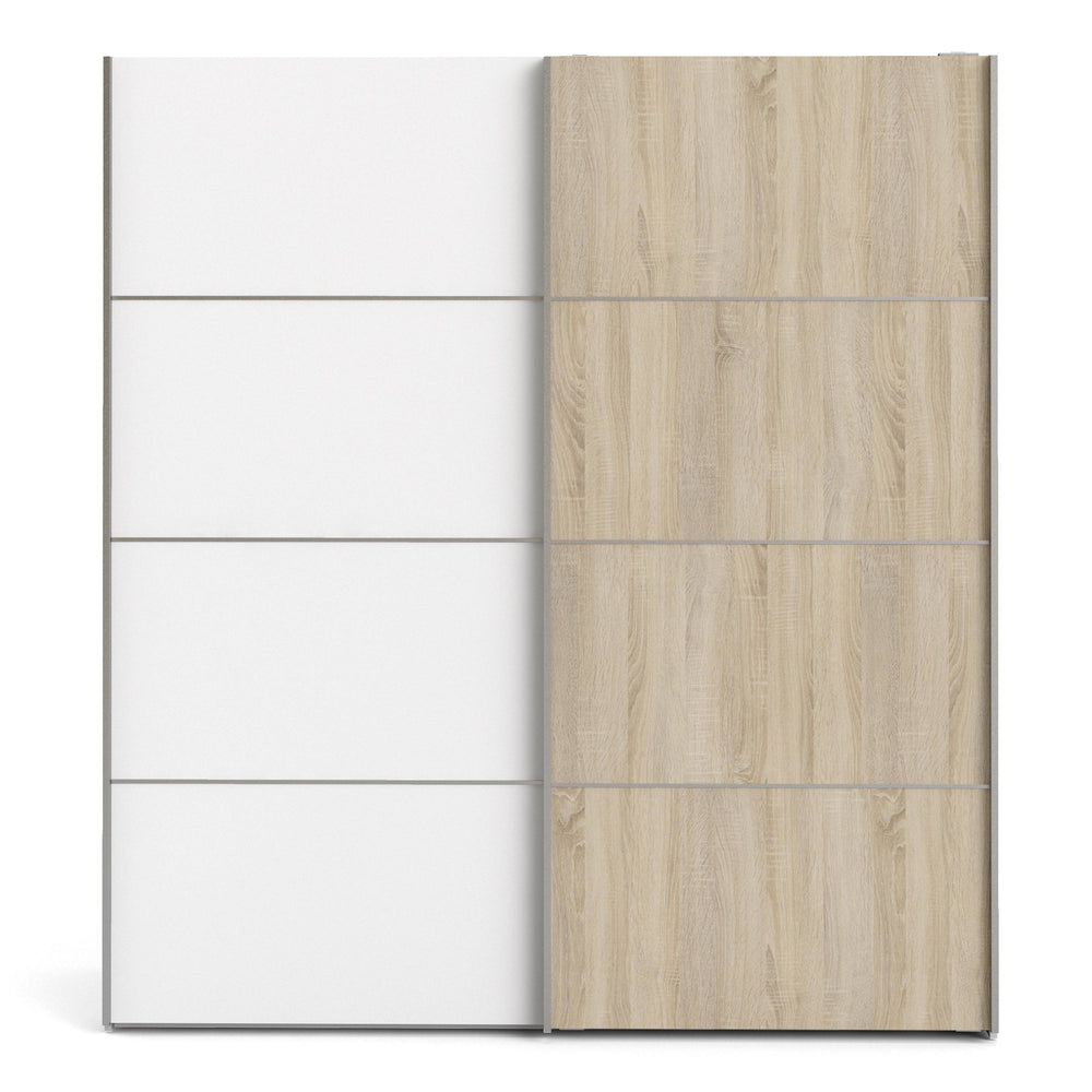 Verona Sliding Wardrobe 180cm in White with White and Oak doors with 2 Shelves - TidySpaces