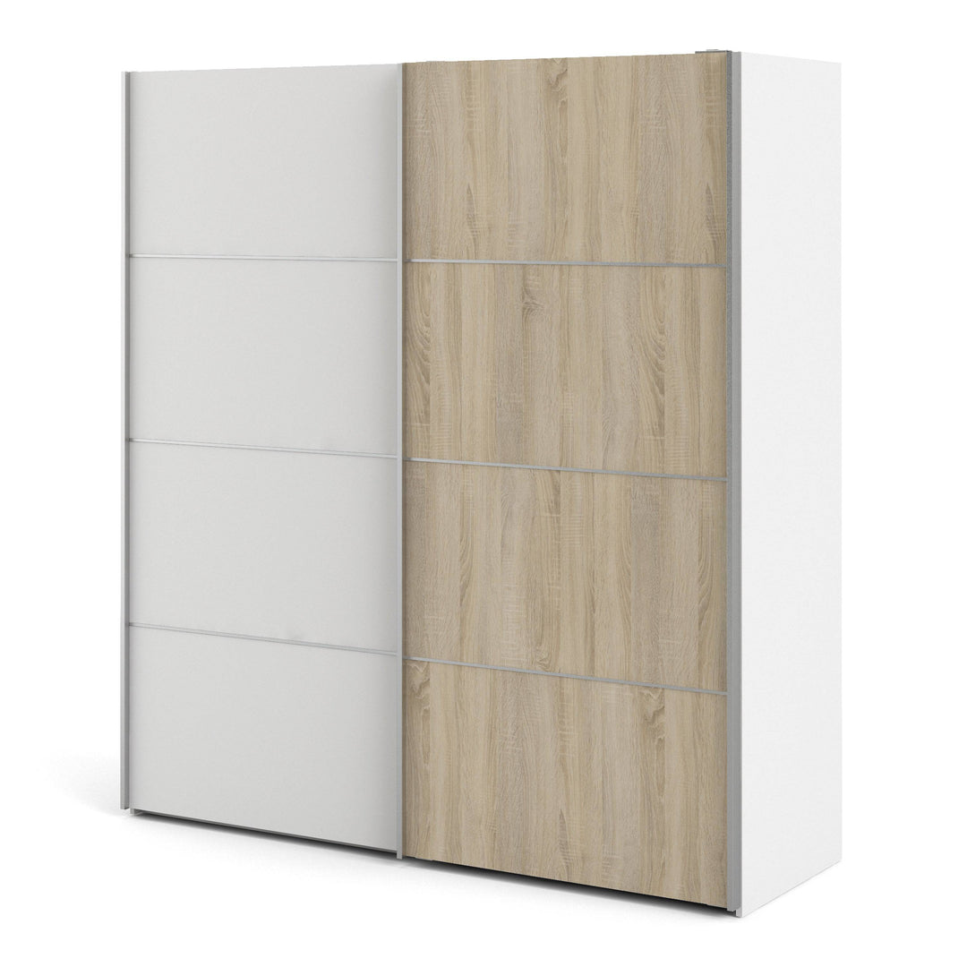 Verona Sliding Wardrobe 180cm in White with White and Oak doors with 2 Shelves - TidySpaces