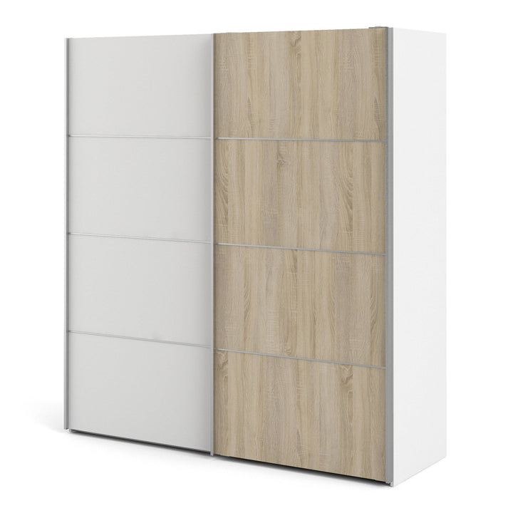 Verona Sliding Wardrobe 180cm in White with White and Oak doors with 2 Shelves - TidySpaces