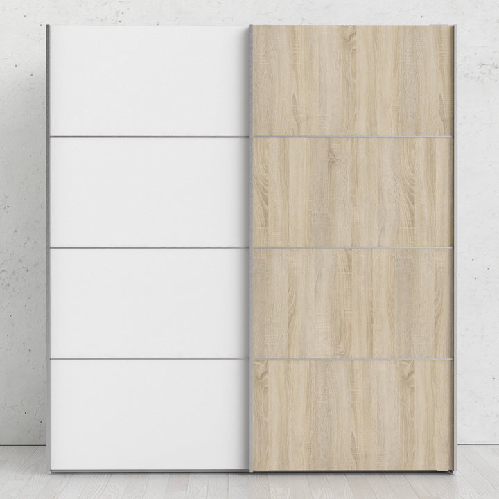 Verona Sliding Wardrobe 180cm in White with White and Oak doors with 2 Shelves - TidySpaces