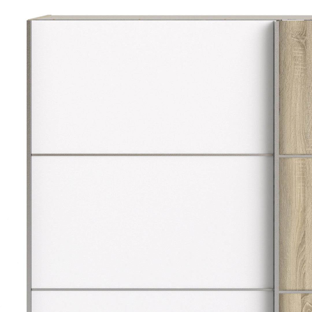 Verona Sliding Wardrobe 180cm in White with White and Oak doors with 2 Shelves - TidySpaces