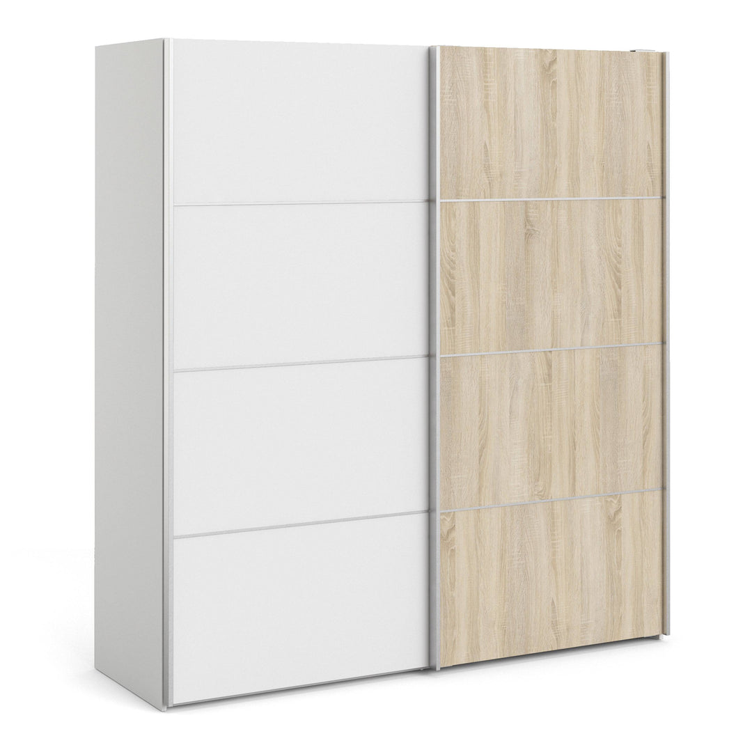 Verona Sliding Wardrobe 180cm in White with White and Oak doors with 5 Shelves - TidySpaces