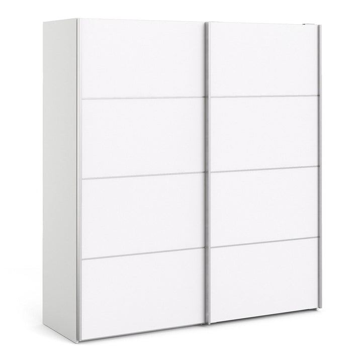 Verona Sliding Wardrobe 180cm in White with White Doors with 2 Shelves - TidySpaces