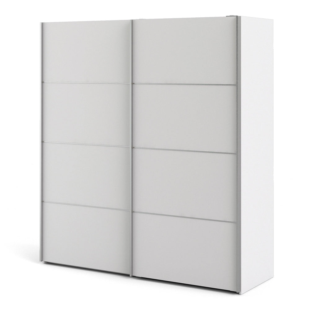 Verona Sliding Wardrobe 180cm in White with White Doors with 2 Shelves - TidySpaces