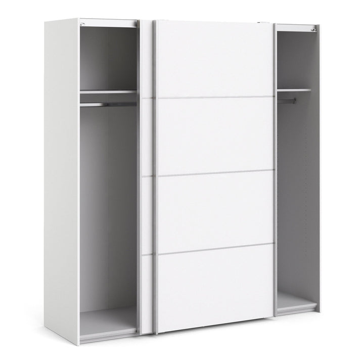 Verona Sliding Wardrobe 180cm in White with White Doors with 2 Shelves - TidySpaces