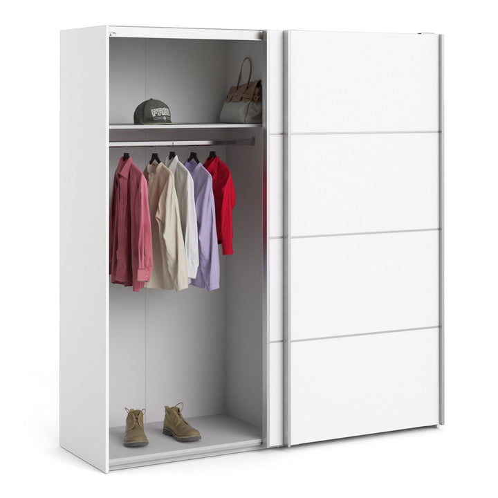 Verona Sliding Wardrobe 180cm in White with White Doors with 2 Shelves - TidySpaces