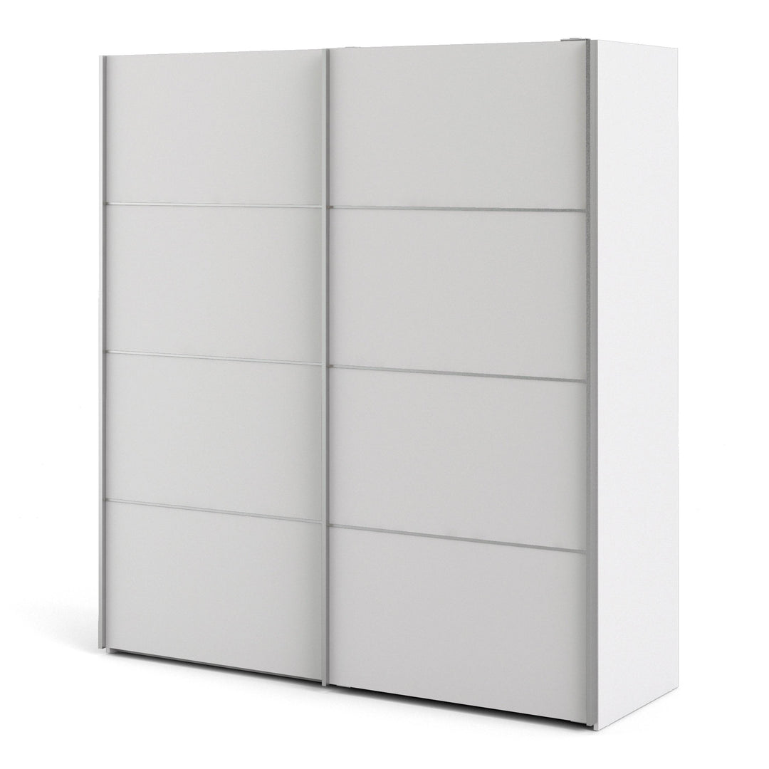 Verona Sliding Wardrobe 180cm in White with White Doors with 5 Shelves - TidySpaces