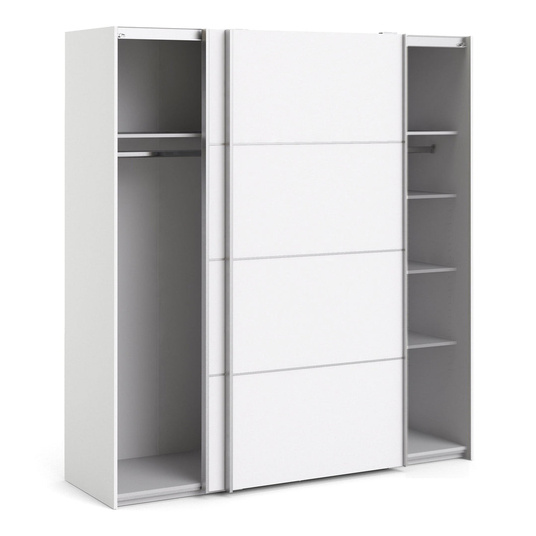 Verona Sliding Wardrobe 180cm in White with White Doors with 5 Shelves - TidySpaces