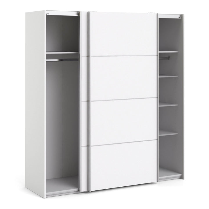 Verona Sliding Wardrobe 180cm in White with White Doors with 5 Shelves - TidySpaces