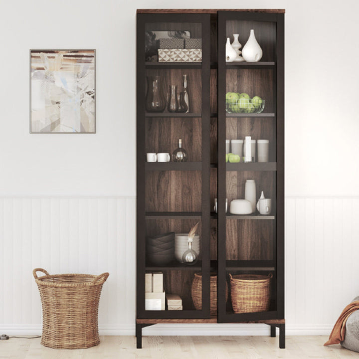 Display Cabinet Glazed 2 Doors in Black and Walnut - TidySpaces