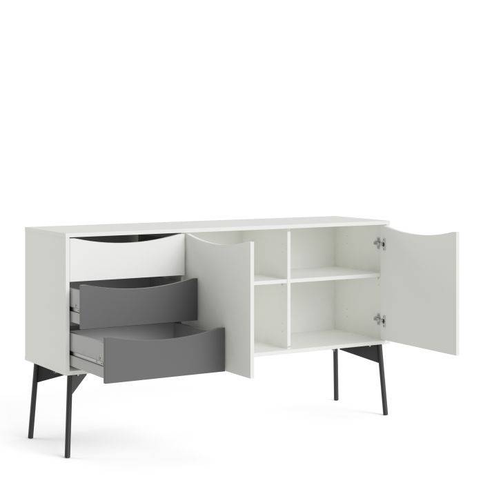 Fur Sideboard 2 Doors 3 Drawers in Grey and White - TidySpaces