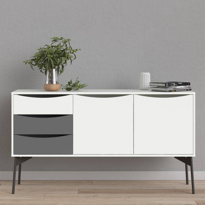 Fur Sideboard 2 Doors 3 Drawers in Grey and White - TidySpaces