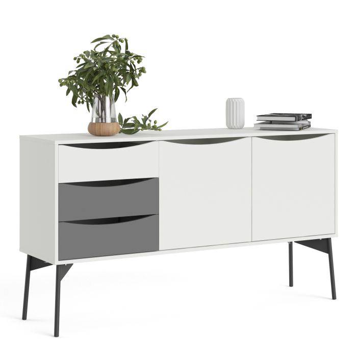 Fur Sideboard 2 Doors 3 Drawers in Grey and White - TidySpaces