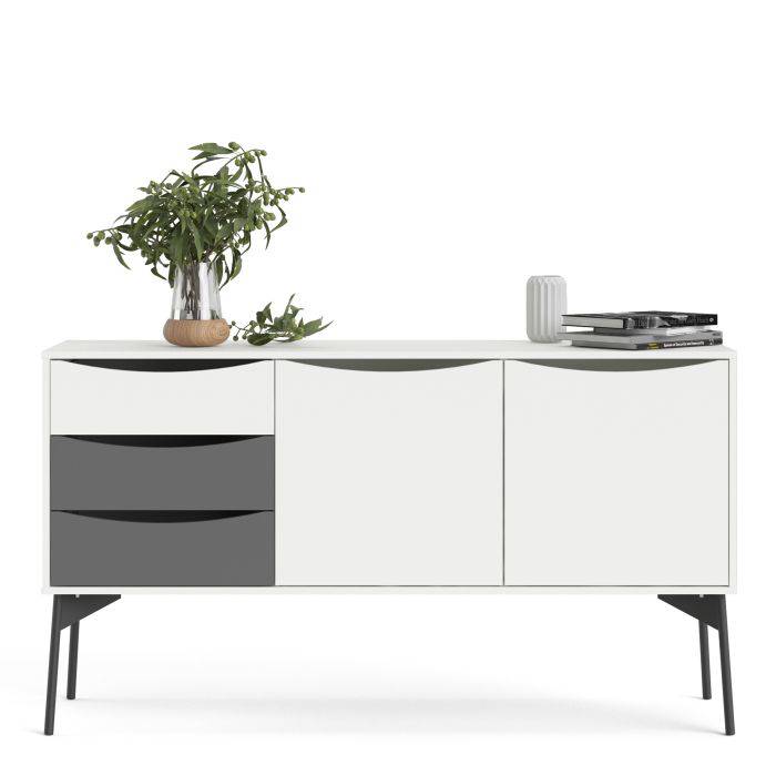 Fur Sideboard 2 Doors 3 Drawers in Grey and White - TidySpaces