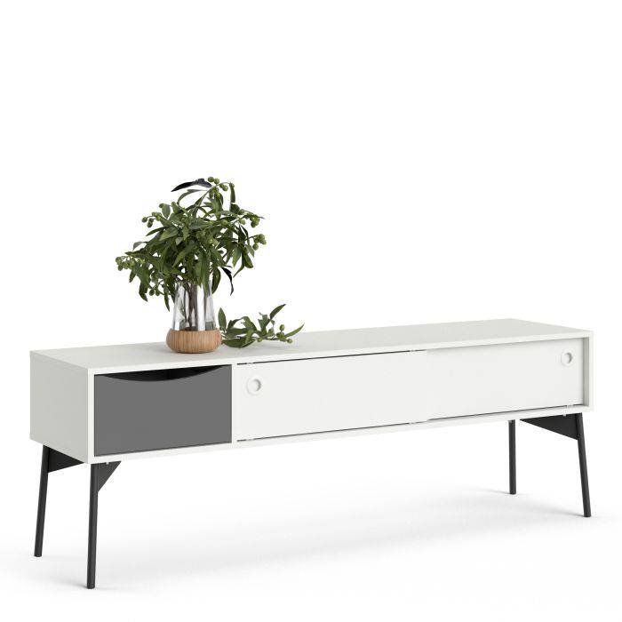 Fur TV-Unit 2 Sliding Doors 1 Drawer in Grey and White - TidySpaces