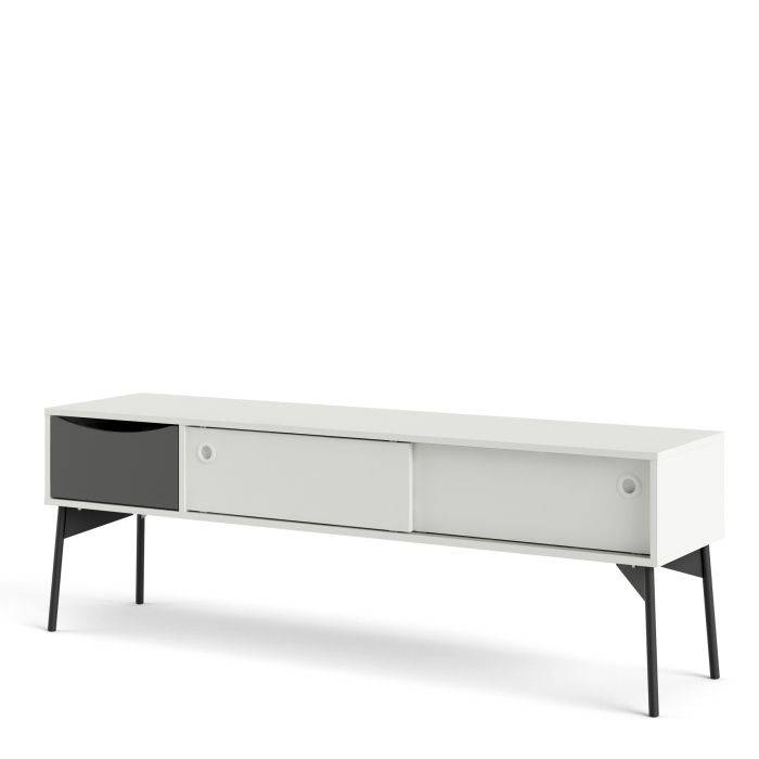 Fur TV-Unit 2 Sliding Doors 1 Drawer in Grey and White - TidySpaces