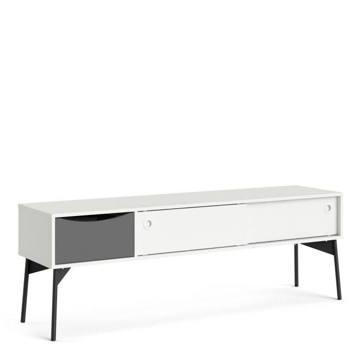 Fur TV-Unit 2 Sliding Doors 1 Drawer in Grey and White - TidySpaces