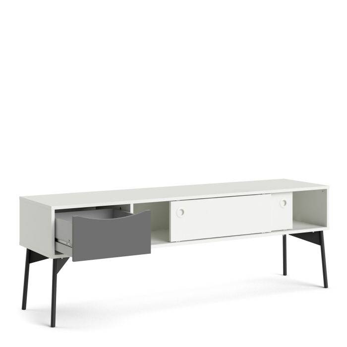 Fur TV-Unit 2 Sliding Doors 1 Drawer in Grey and White - TidySpaces