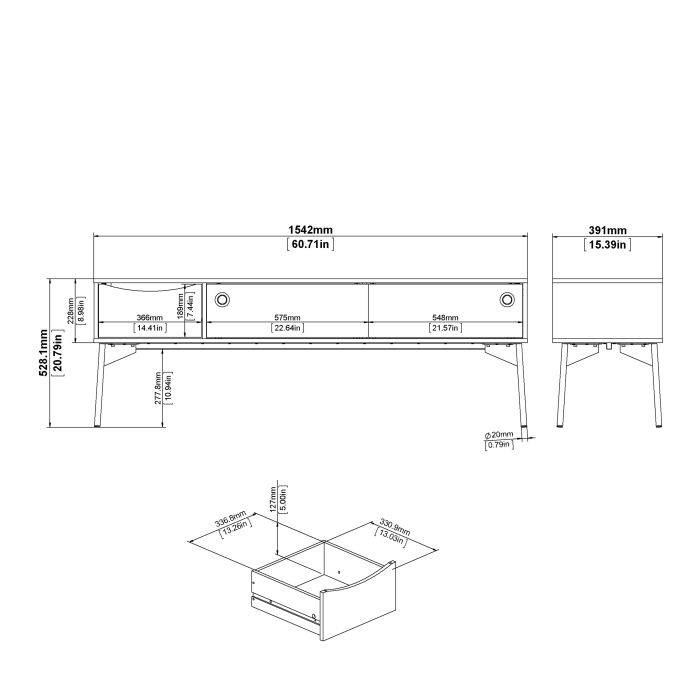 Fur TV-Unit 2 Sliding Doors 1 Drawer in Grey and White - TidySpaces