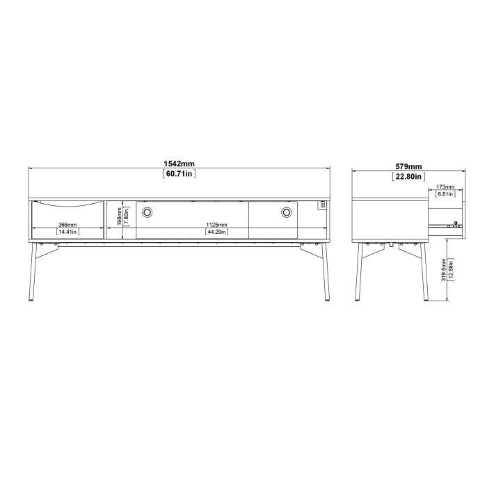 Fur TV-Unit 2 Sliding Doors 1 Drawer in Grey and White - TidySpaces