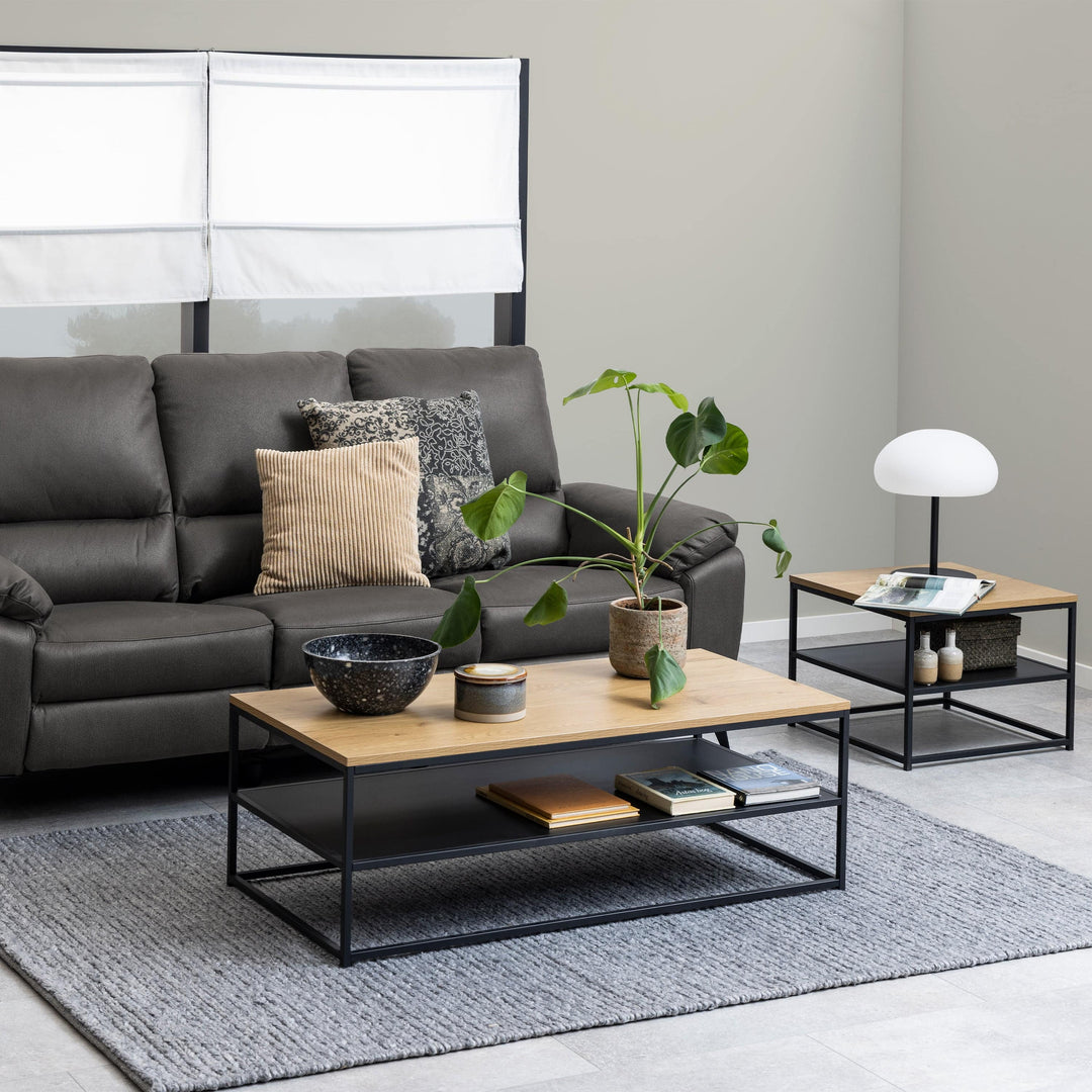 Gila Coffee Table with Open Shelf in Oak & Black - TidySpaces