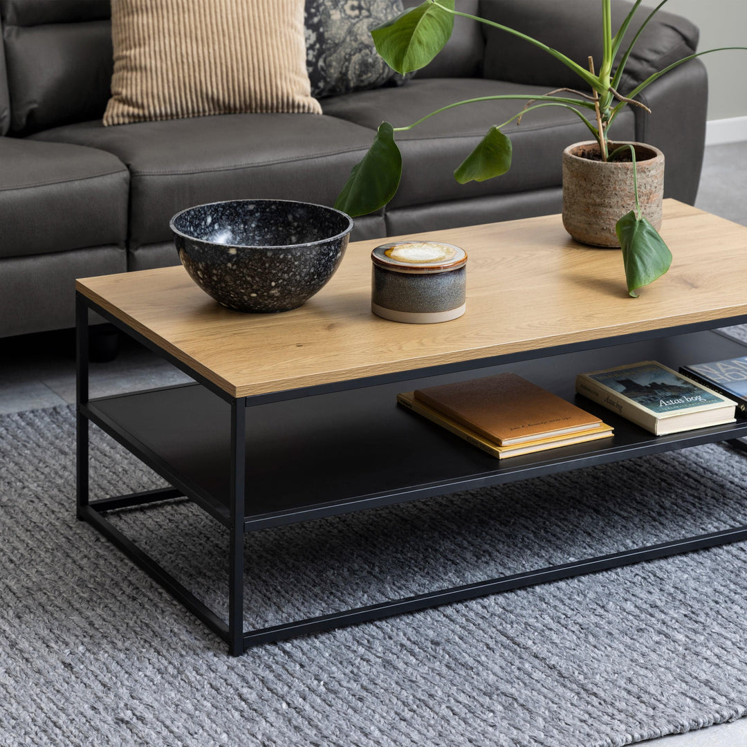 Gila Coffee Table with Open Shelf in Oak & Black - TidySpaces