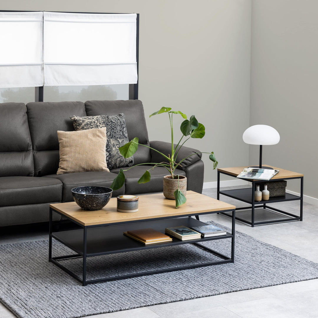 Gila Square Coffee Table with Open Shelf in Oak & Black - TidySpaces