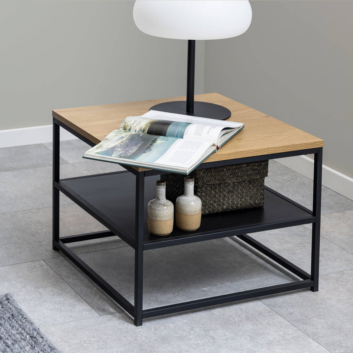 Gila Square Coffee Table with Open Shelf in Oak & Black - TidySpaces