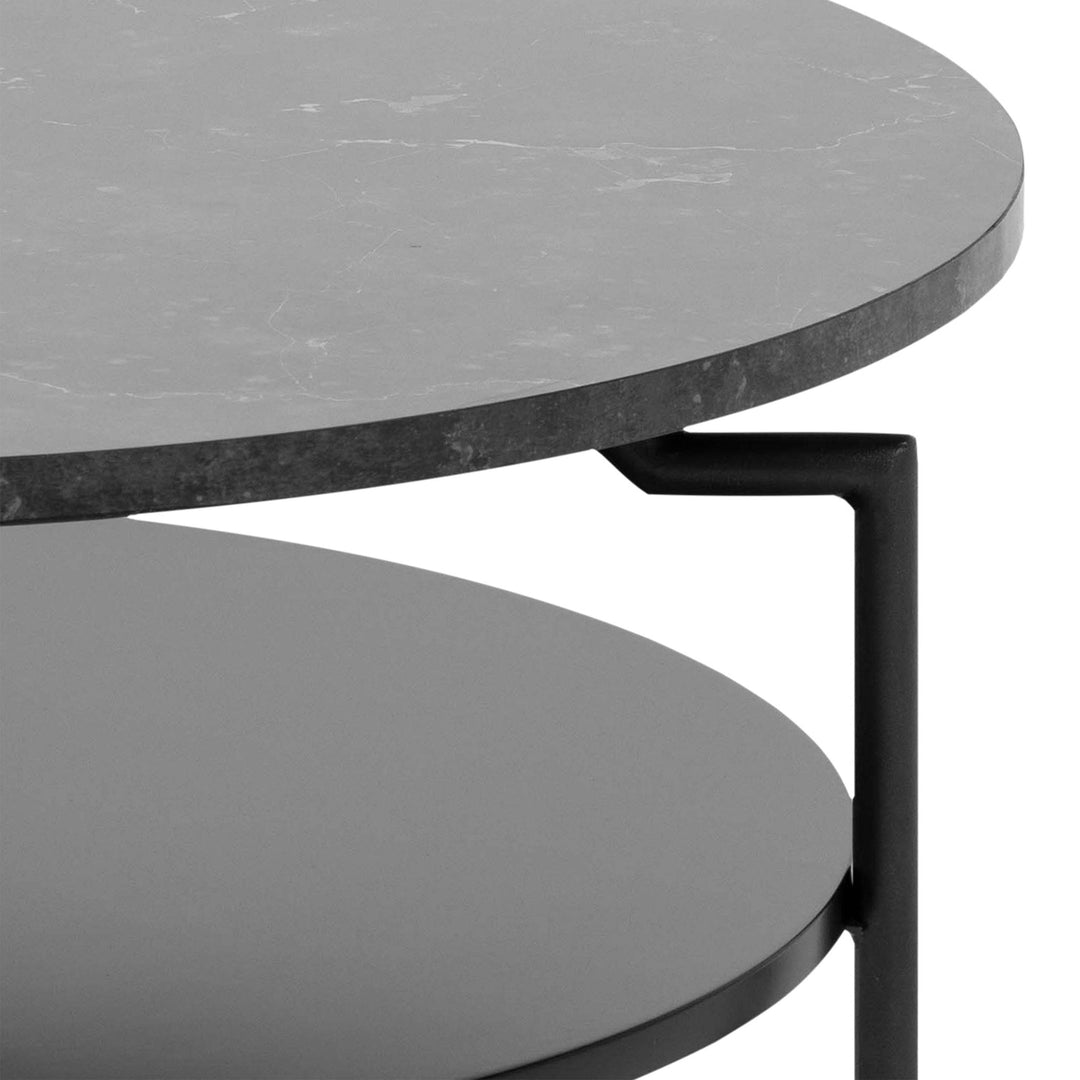 Goldington Round Coffee Table with Black Marble Effect Top - TidySpaces