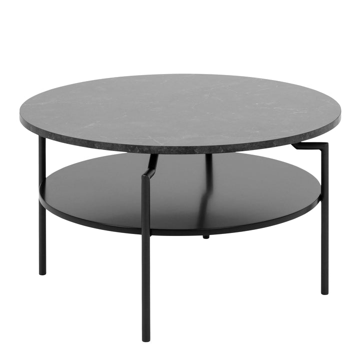 Goldington Round Coffee Table with Black Marble Effect Top - TidySpaces