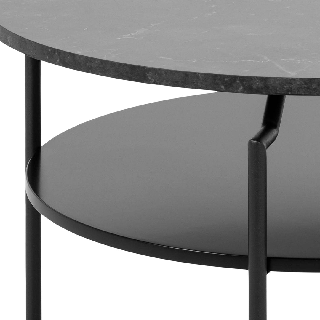 Goldington Round Coffee Table with Black Marble Effect Top - TidySpaces