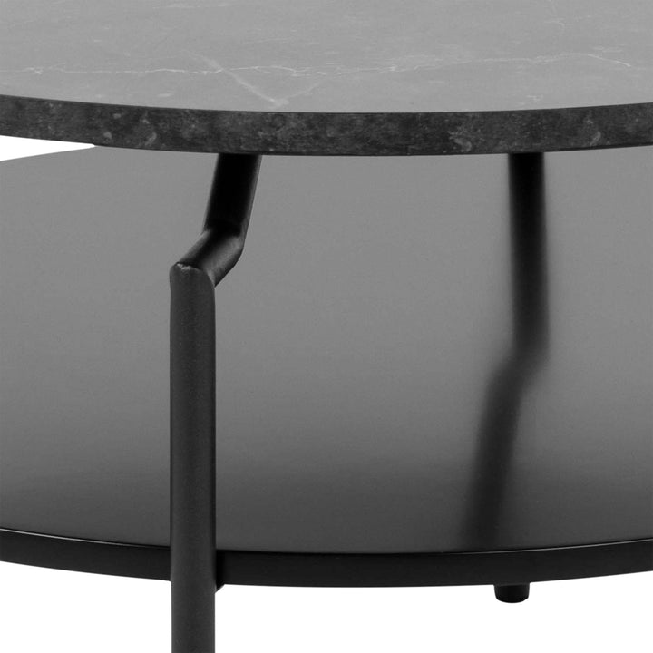 Goldington Round Coffee Table with Black Marble Effect Top - TidySpaces