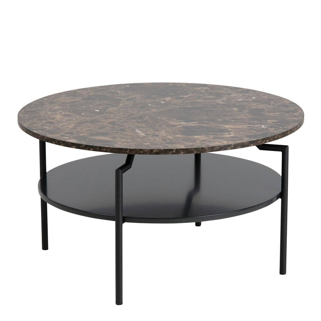 Goldington Round Coffee Table with Brown Marble Effect Top - TidySpaces