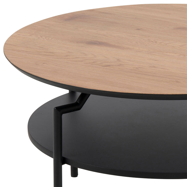 Goldington Round Coffee Table with Oak Top & Black Legs - TidySpaces