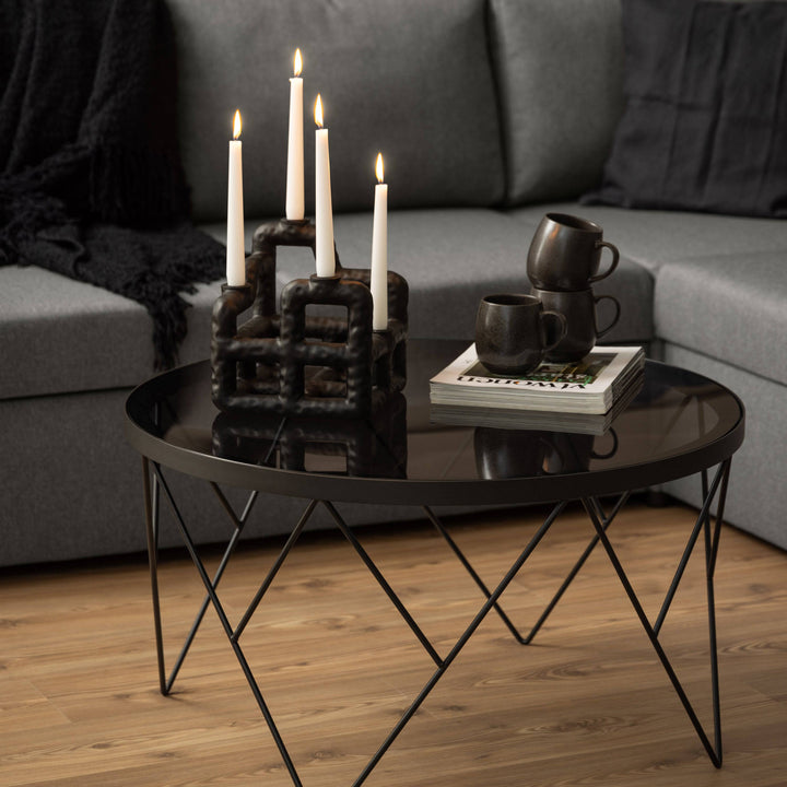 Halstow Coffee Table in Black with Smoked Glass Top - TidySpaces