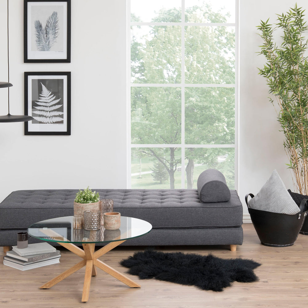 Heaven Round Coffee Table with Smoked Glass Top and Oak Legs - TidySpaces