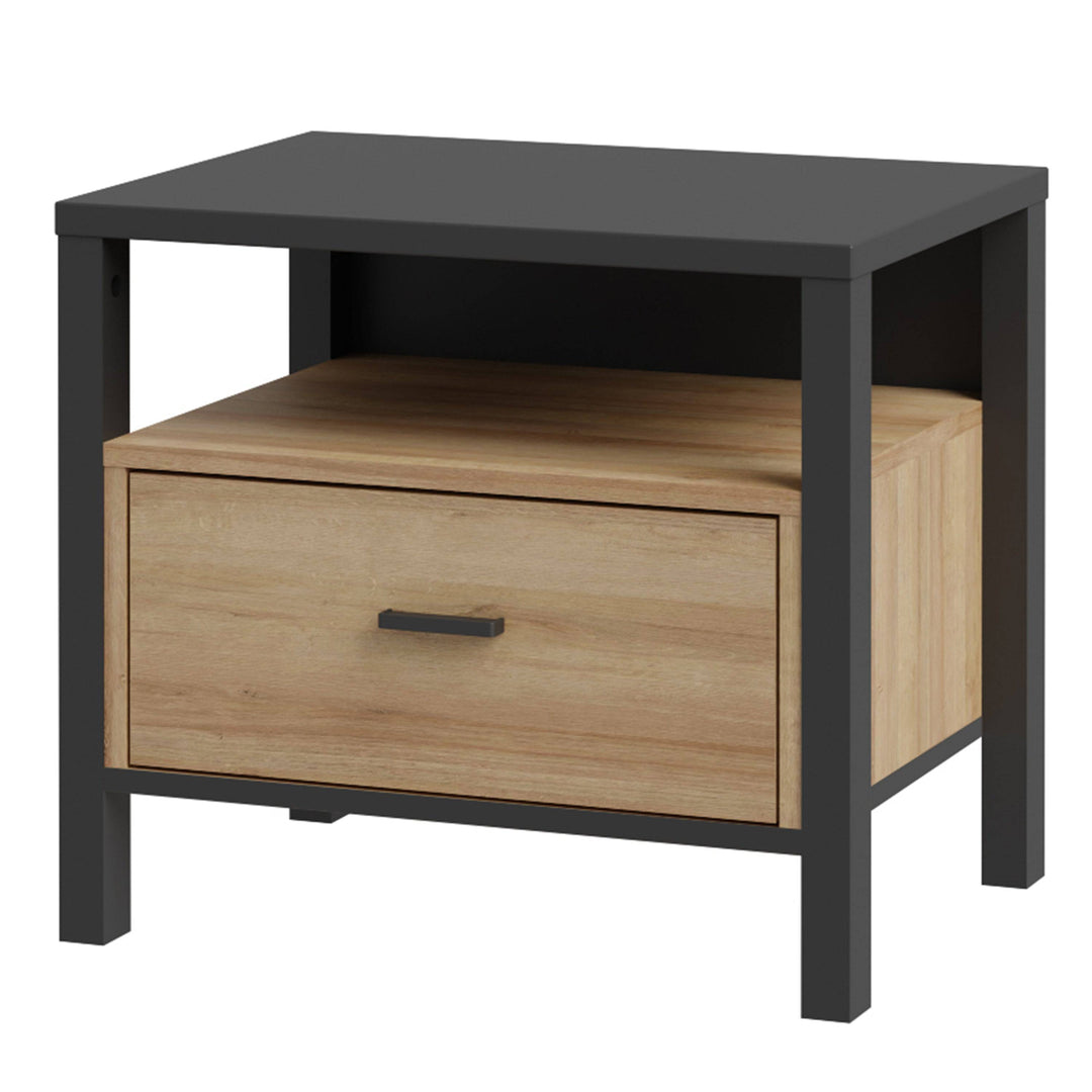 High Rock Bedside in Matt Black/Riviera Oak - TidySpaces