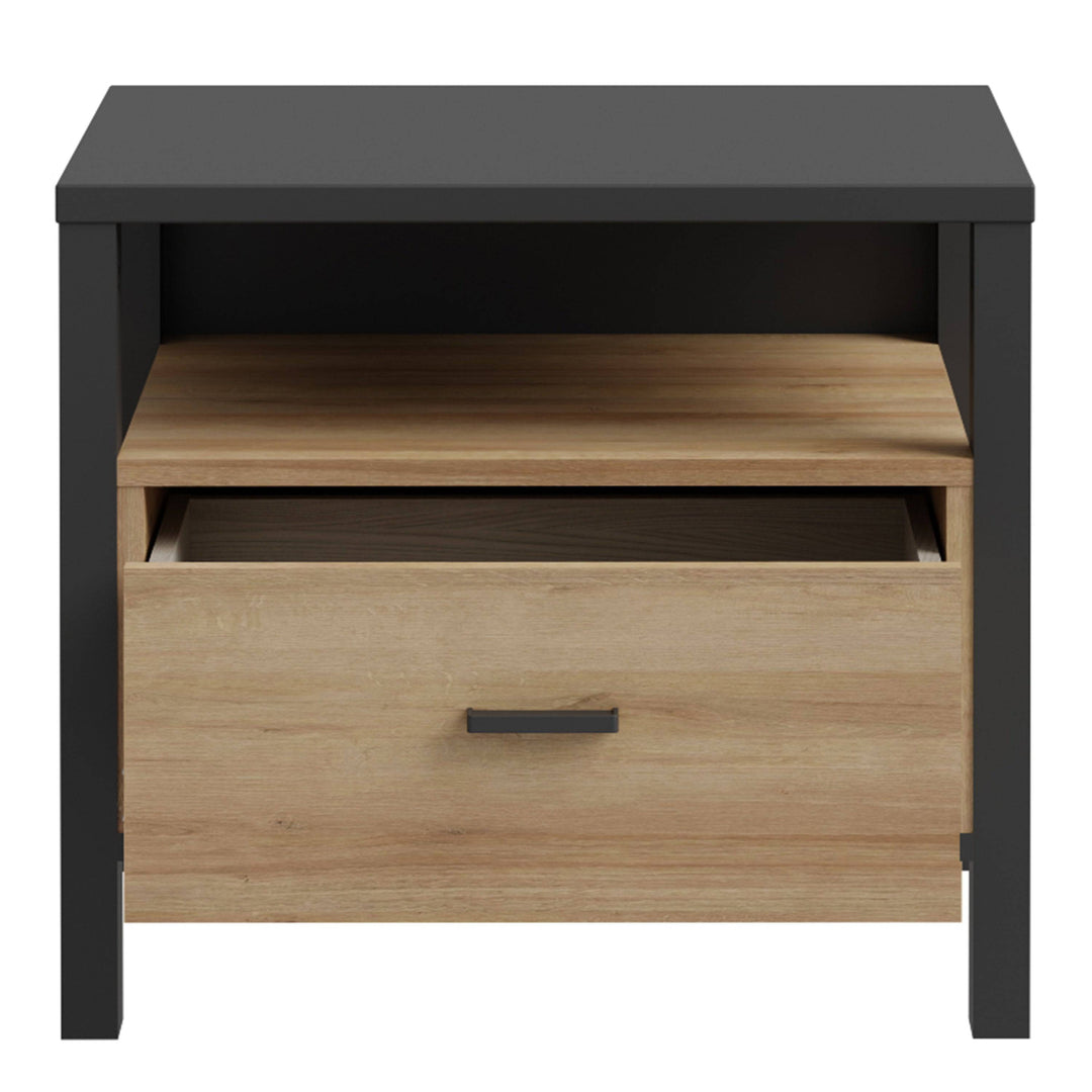 High Rock Bedside in Matt Black/Riviera Oak - TidySpaces