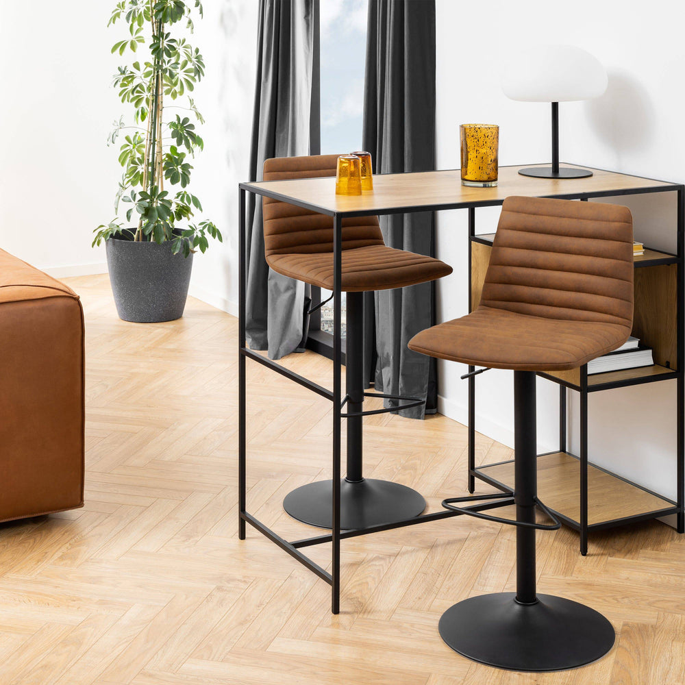 Kimmy Bar Stool with  Brown Fabric in Set of 2 - TidySpaces