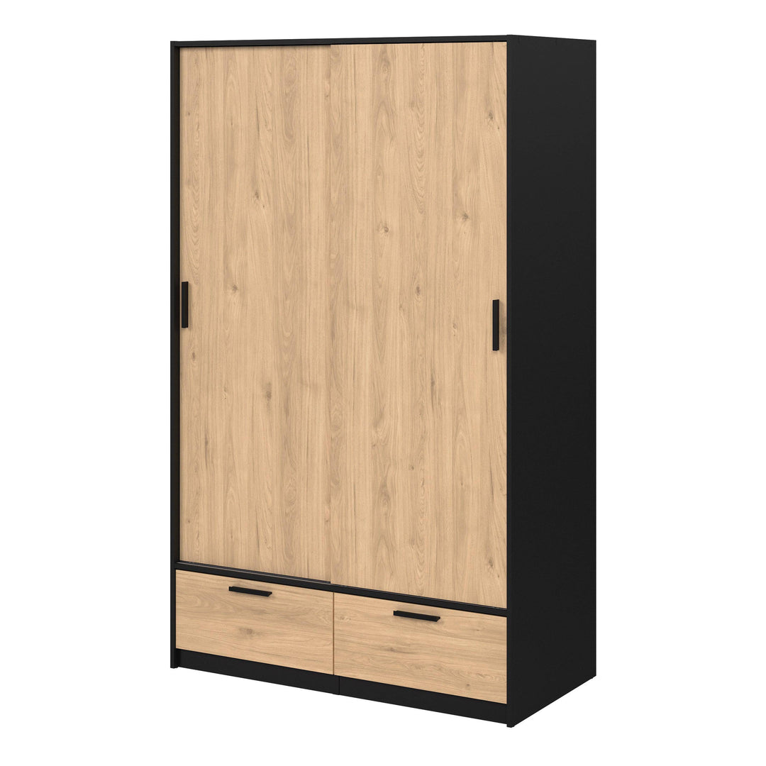 Line Wardrobe with 2 Doors + 2 Drawers in Black and Jackson Hickory Oak - TidySpaces